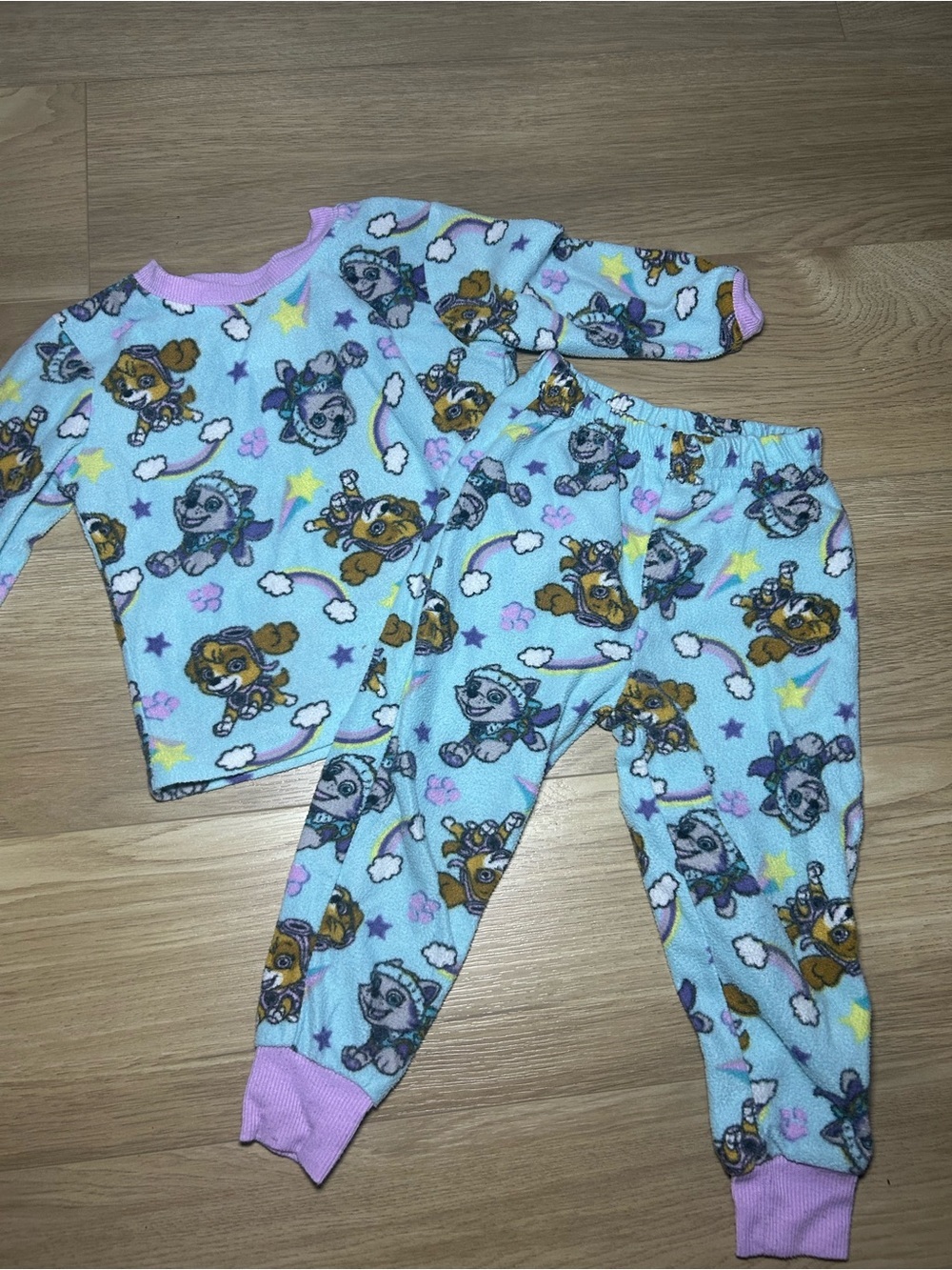 Nickelodeon Light Blue Character Fleece Pajama Set with Pink Trim